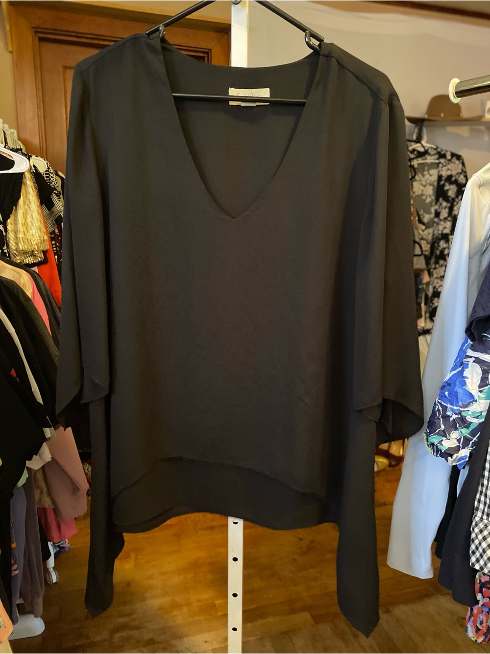 Charlie Paige Black V-Neck Draped Blouse